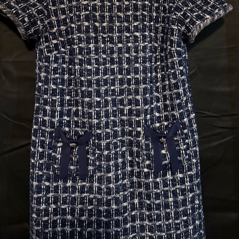 CeCe Navy and White Textured Dress